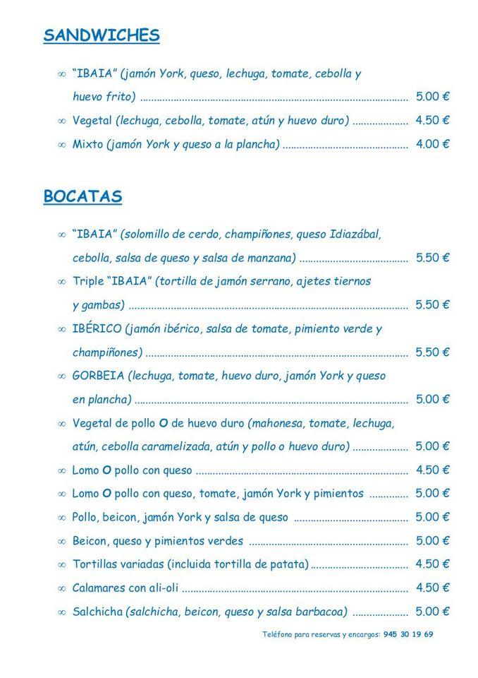 Menu at Ibaia pub & bar, Salvatierra/Agurain