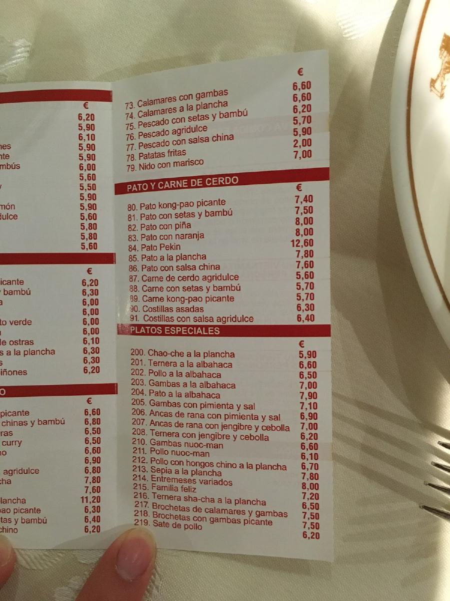 Carta de Restaurante Chino Gran Muralla, Rentería Carta de Restaurante Chino Gran Muralla, Rentería