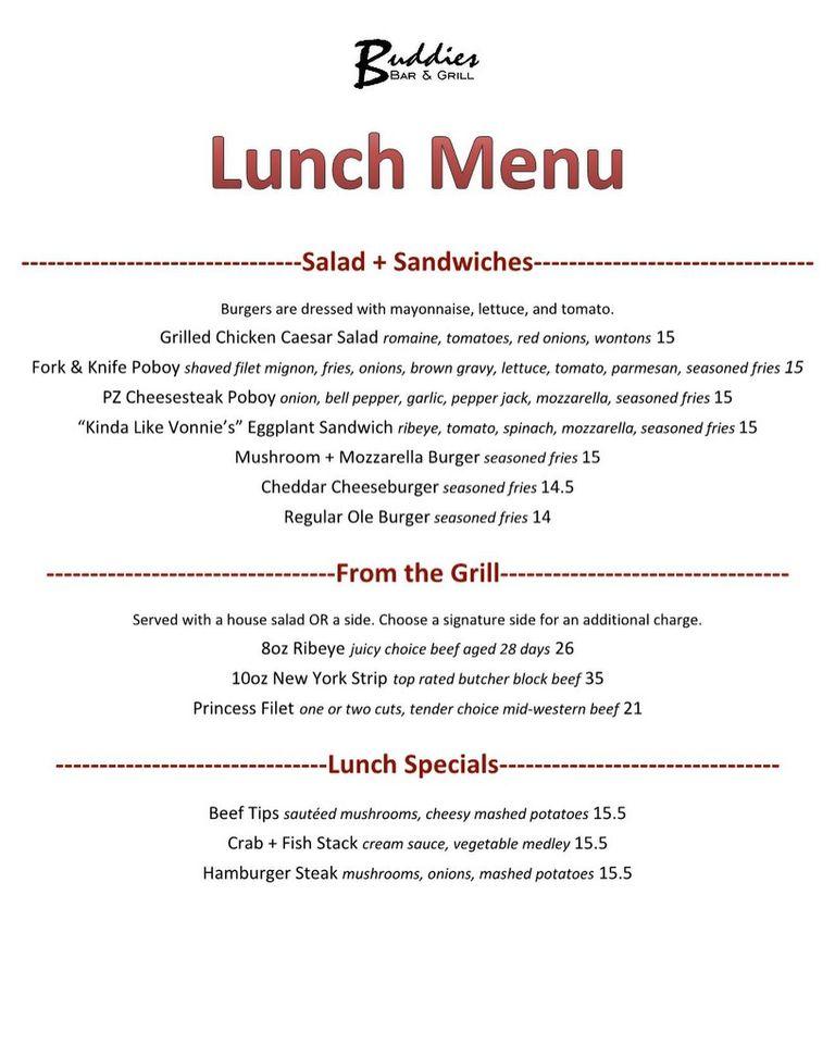 Menu at Buddies Bar & Grill, Hammond