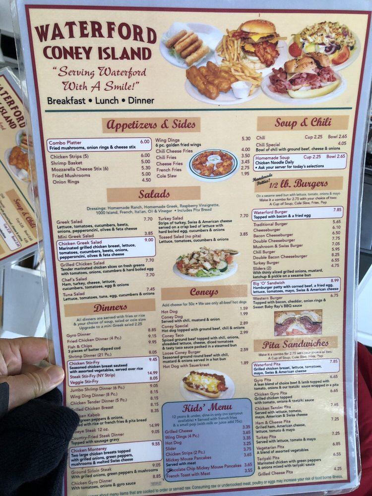 Menu at Waterford Coney Island restaurant, Waterford Township