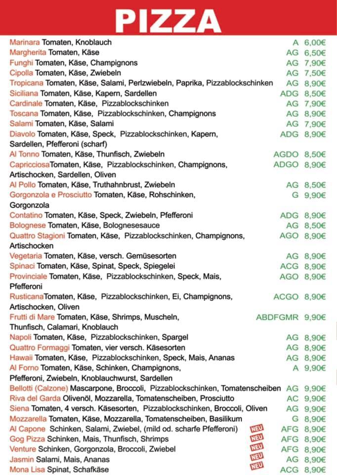 Speisekarte von Pizza Al Forno, Gemeinde Hollabrunn