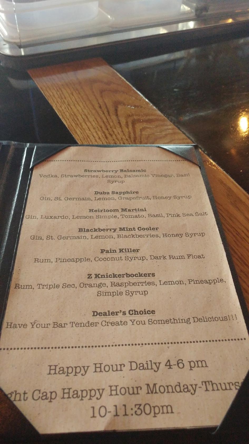 Carta de The Z Bar, Reno
