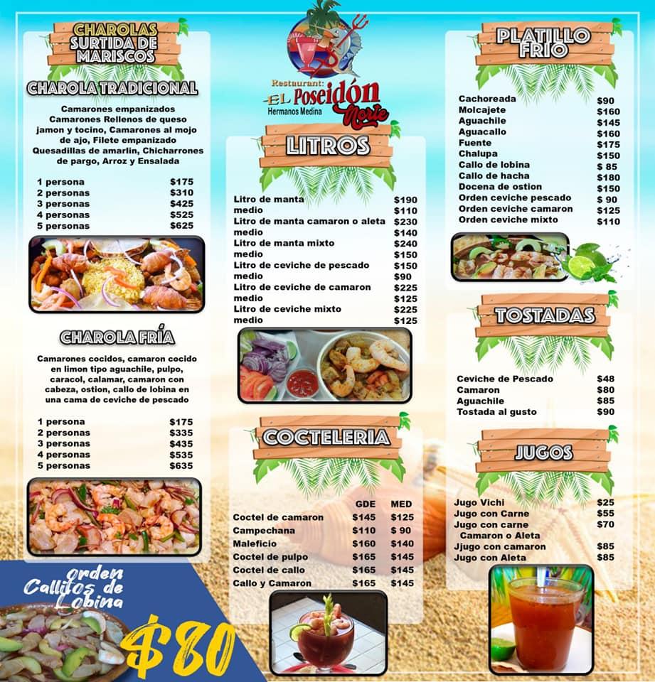 Menu at Mariscos Poseidón Norte restaurant, Hermosillo