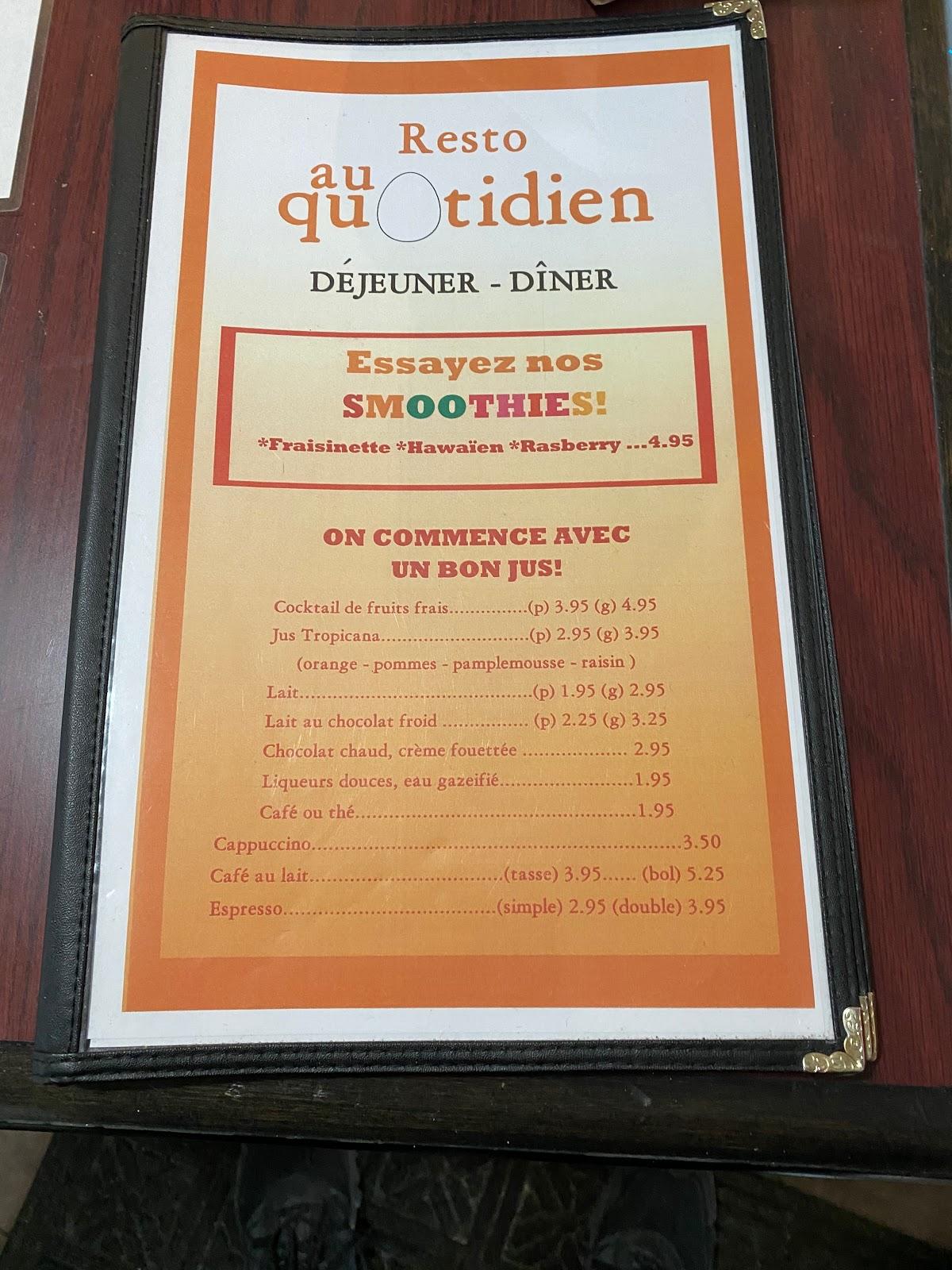 Carta del restaurante Resto Au Quotidien, BoisdesFilion