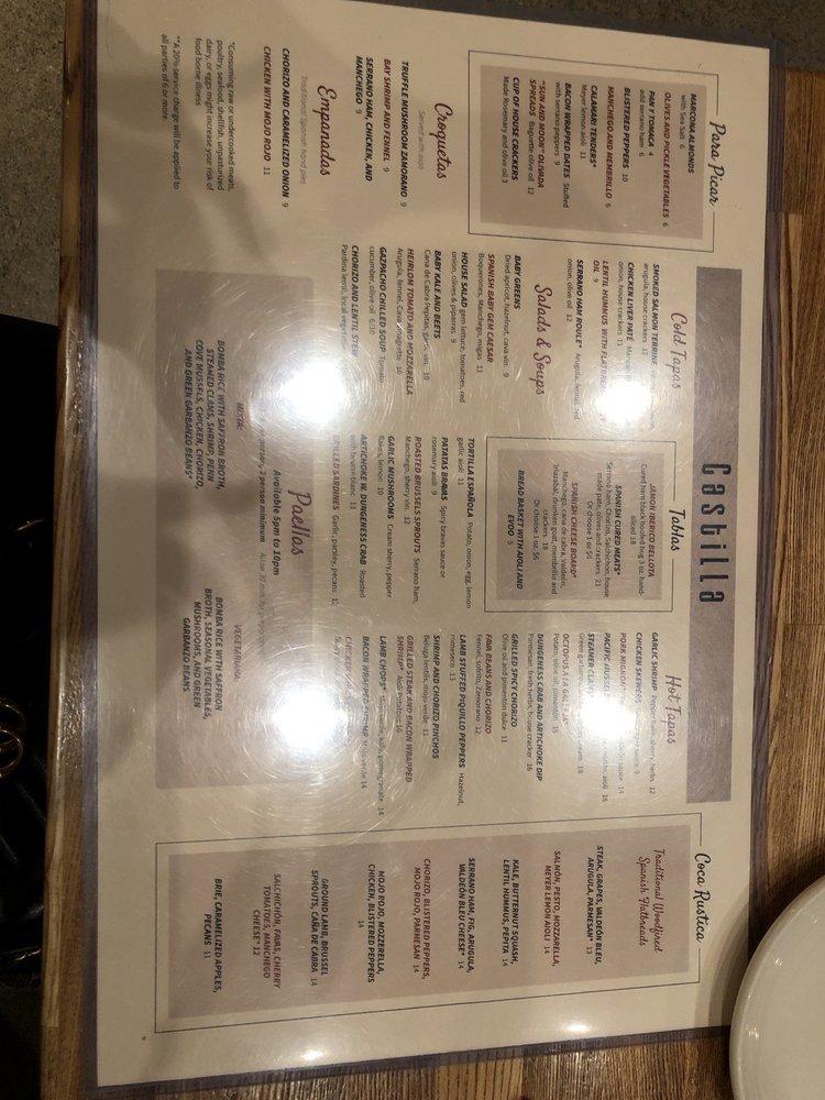 Menu at Castilla Restaurant and Tapas Bar, Bellevue