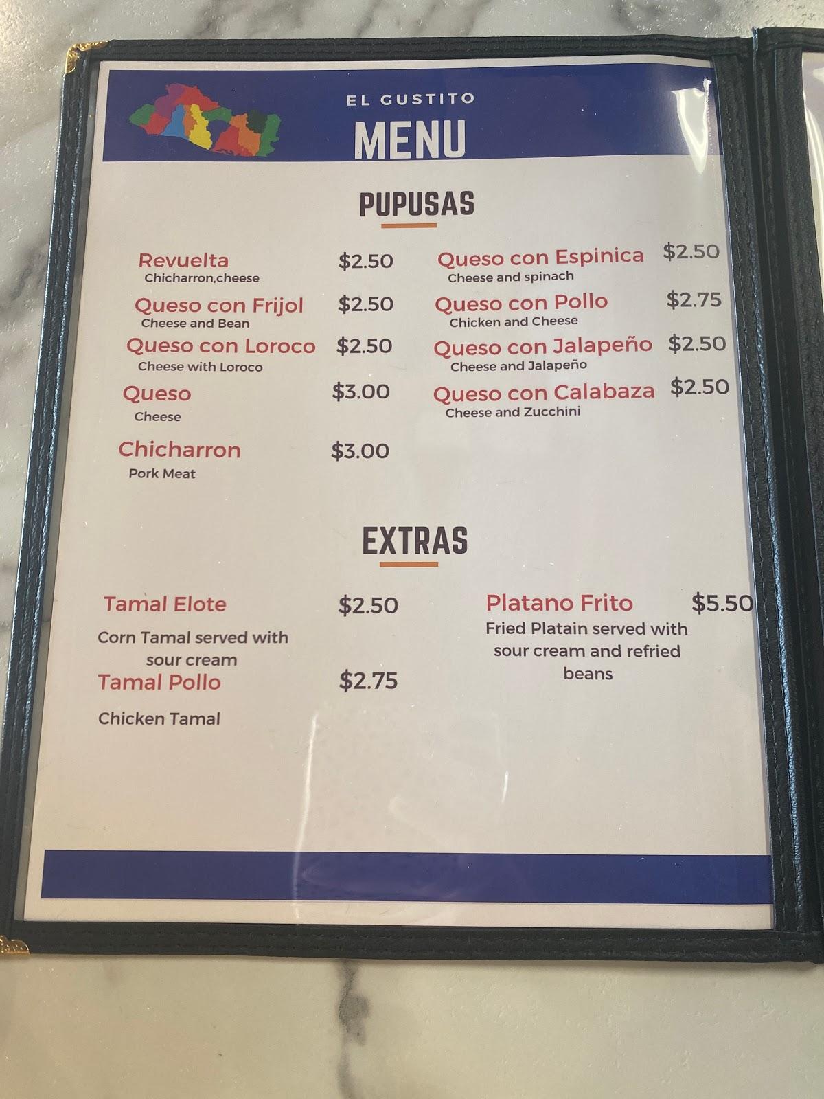 Menu at El Gustito Pupuseria y Restaurant, Coralville