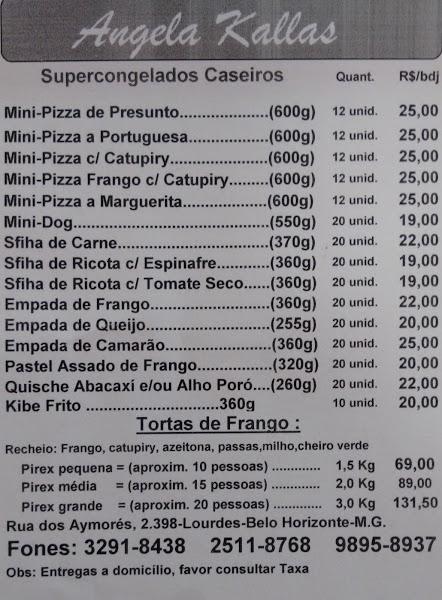 Carta De Pizzería Ângela Kallas Congelados Caseiros Belo Horizonte