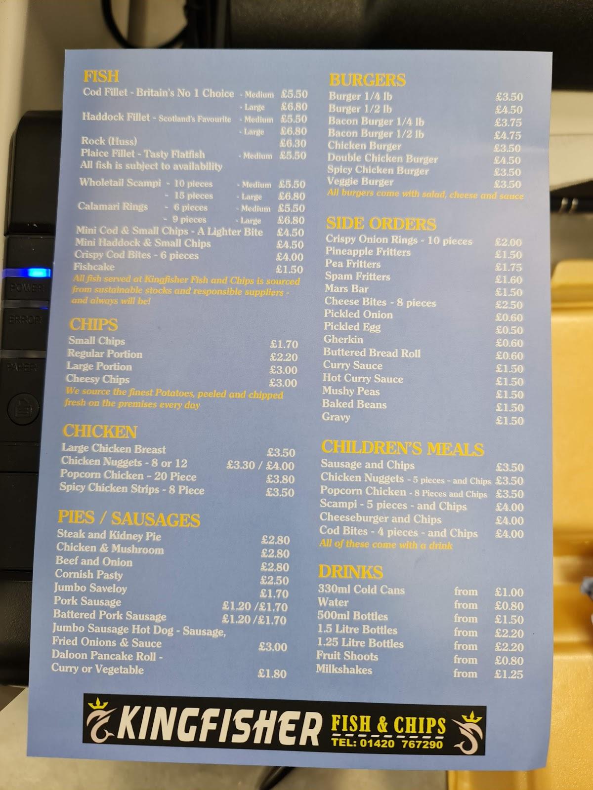Menu at Kingfisher Fish & Chips fast food, Alton, 30 Raven Square