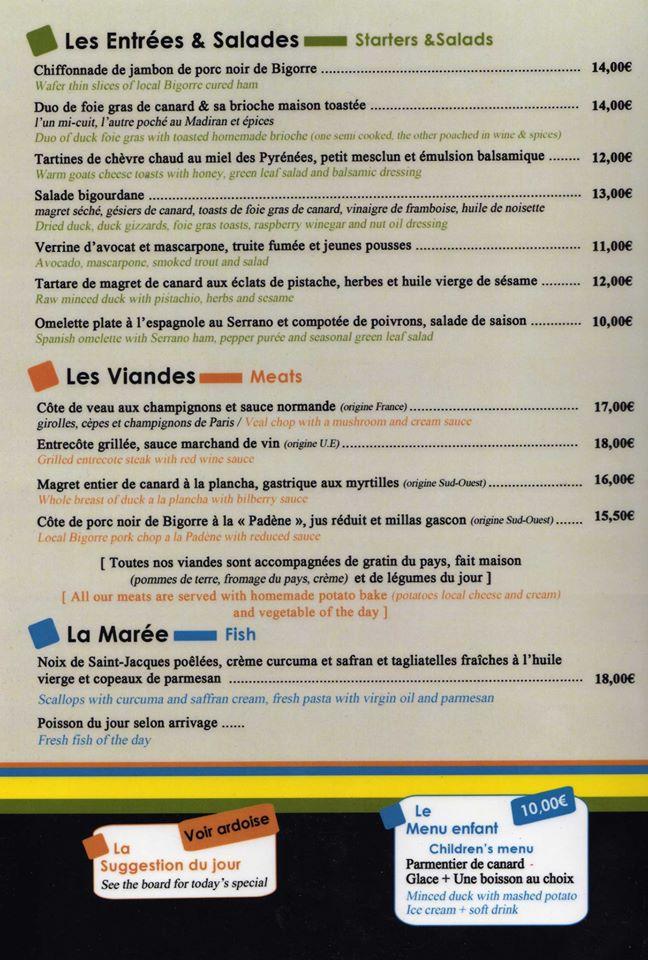 Menu Au L Embarcad Re Lourdes Chem Du Lac