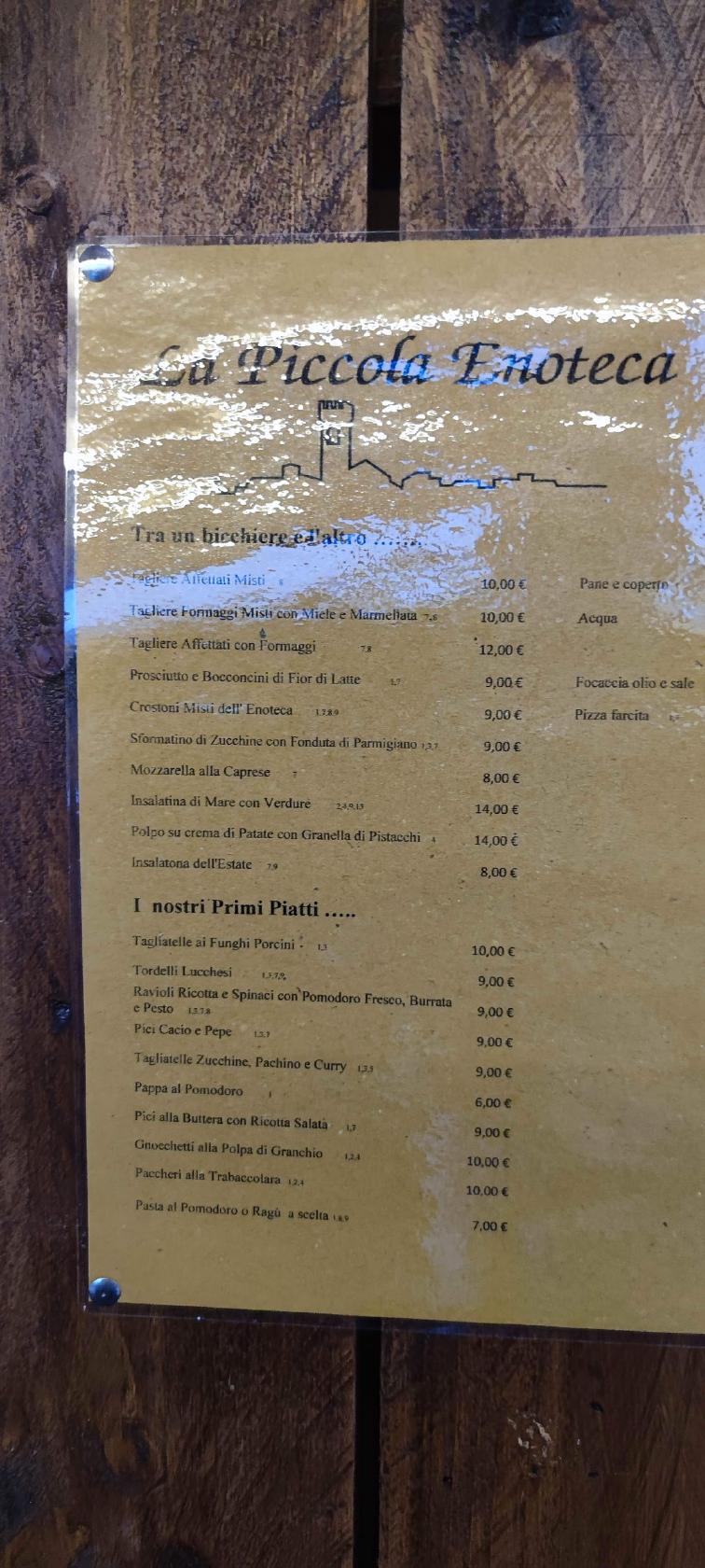 Menu da La Piccola Enoteca pub & bar, Montecarlo