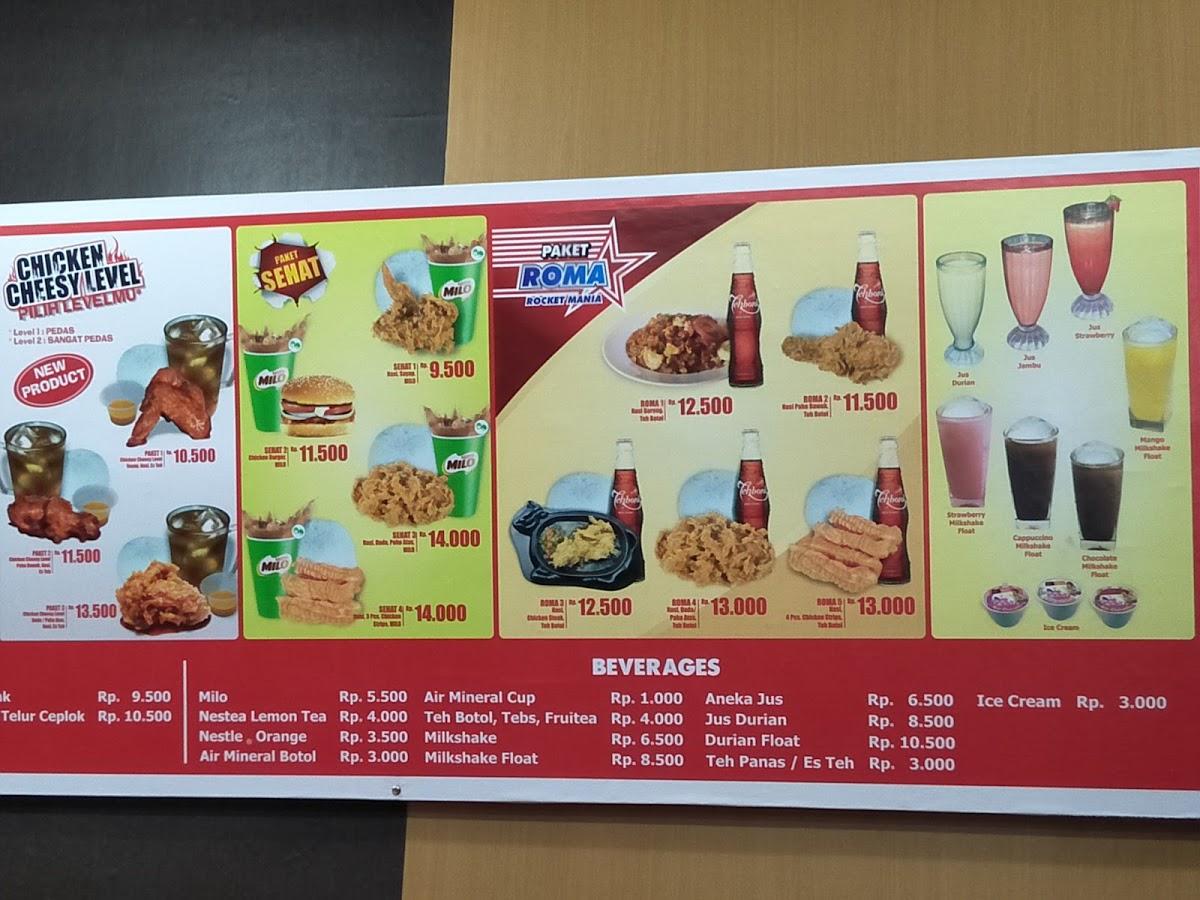 Menu at Rocket Chicken restaurant, Indonesia