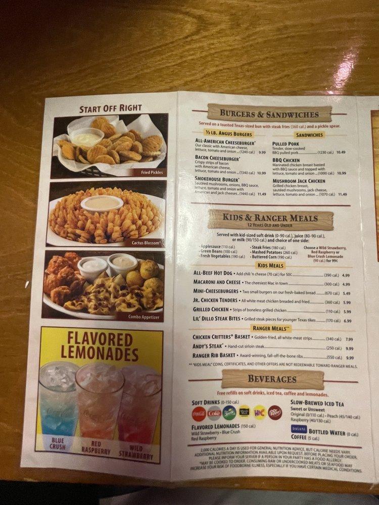 Menu at Texas Roadhouse steakhouse, Richmond, Colby Taylor Dr