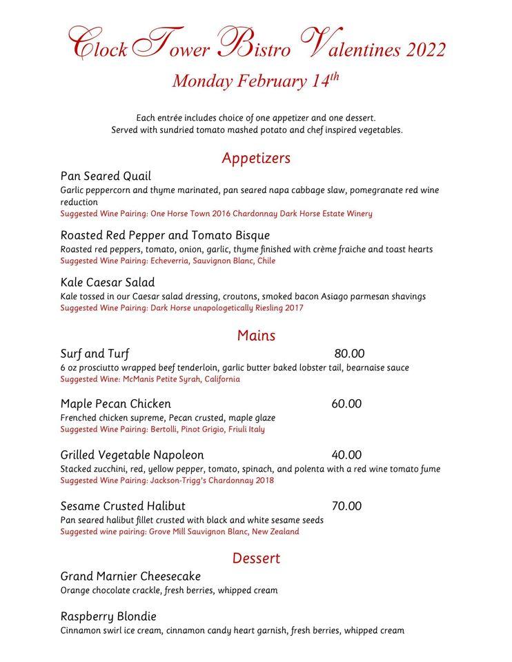 Menu at Clock Tower-Inn-Bistro-Pub and Catering, Strathroy