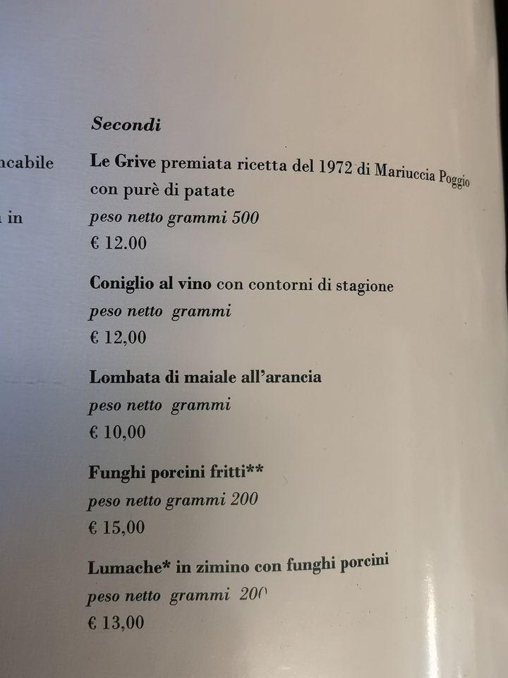 Menu di Osteria del Castello in Cengio Alto dal 1906 