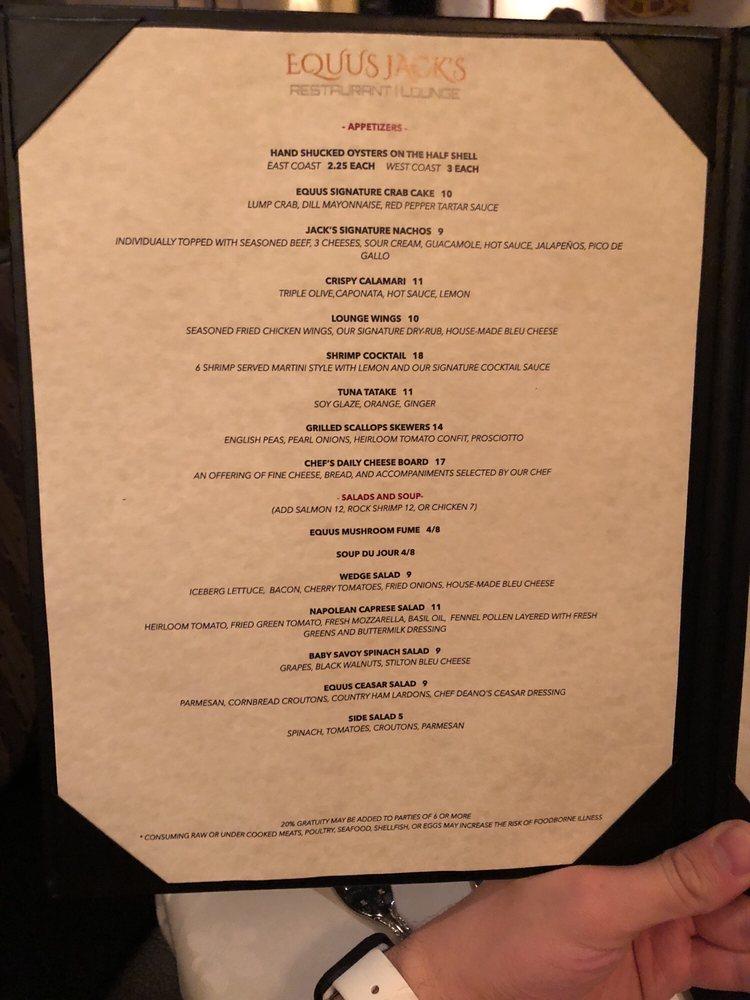 Menu at Equus & Jacks restaurant, Louisville