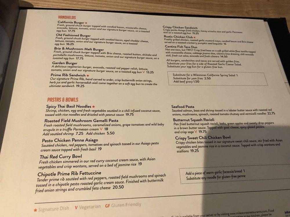 Menu at Milestones pub & bar, Victoria