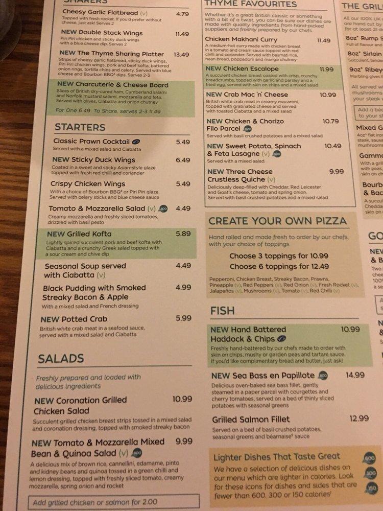 Menu at Premier Inn restaurant, London