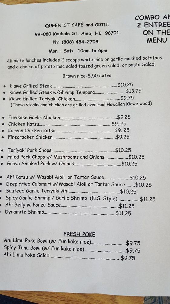 Menu at Queen Street Cafe & Grill, Aiea