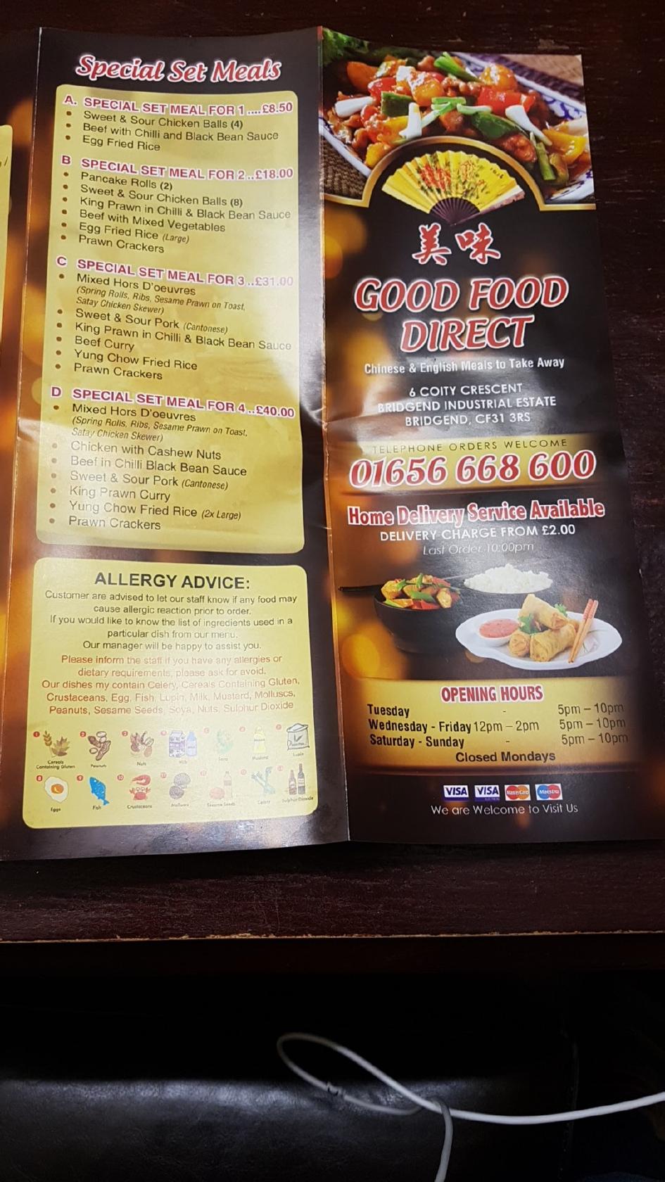 Menu at Good Food Direct restaurant, Bridgend