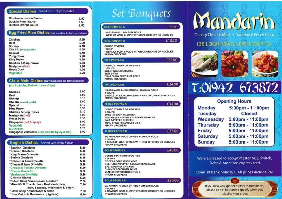 Menu At Mandarin Chinese Fast Food Leigh