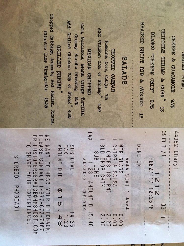 Menu at Blanco Tacos and Tequilas restaurant, Phoenix, E Sky Harbor Blvd