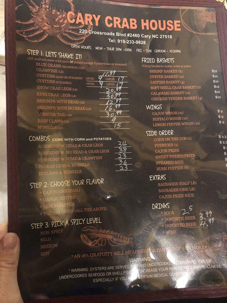 Menu at Cary Crab House restaurant, Cary