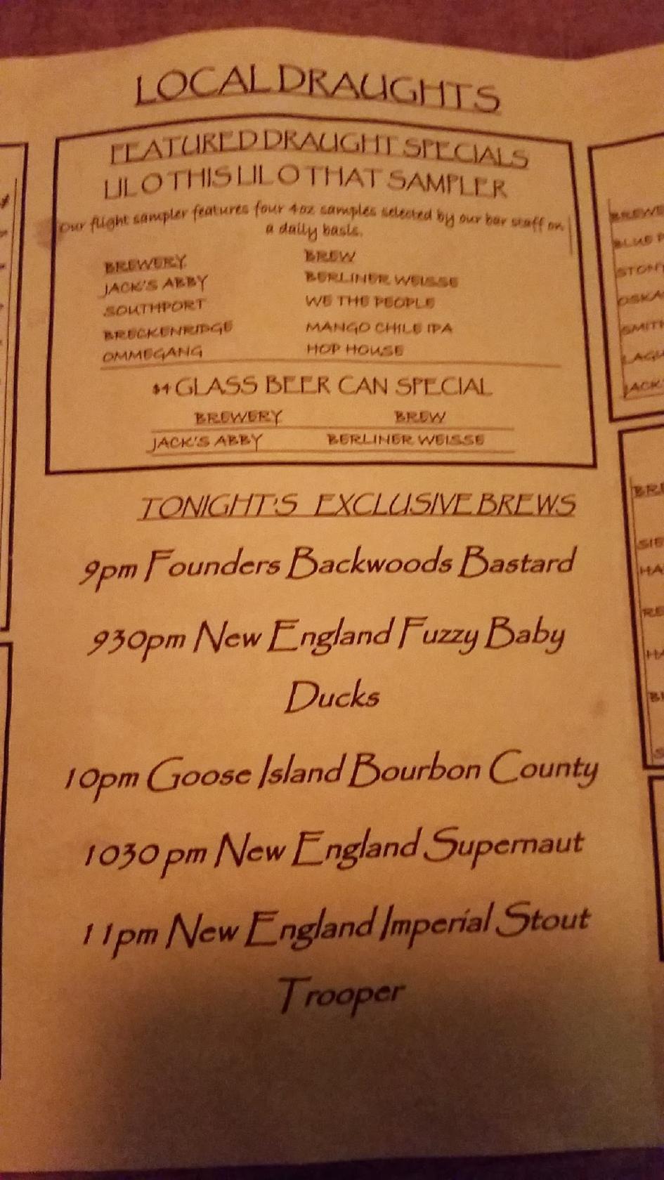 Carta de Local Kitchen & Beer Bar, Fairfield