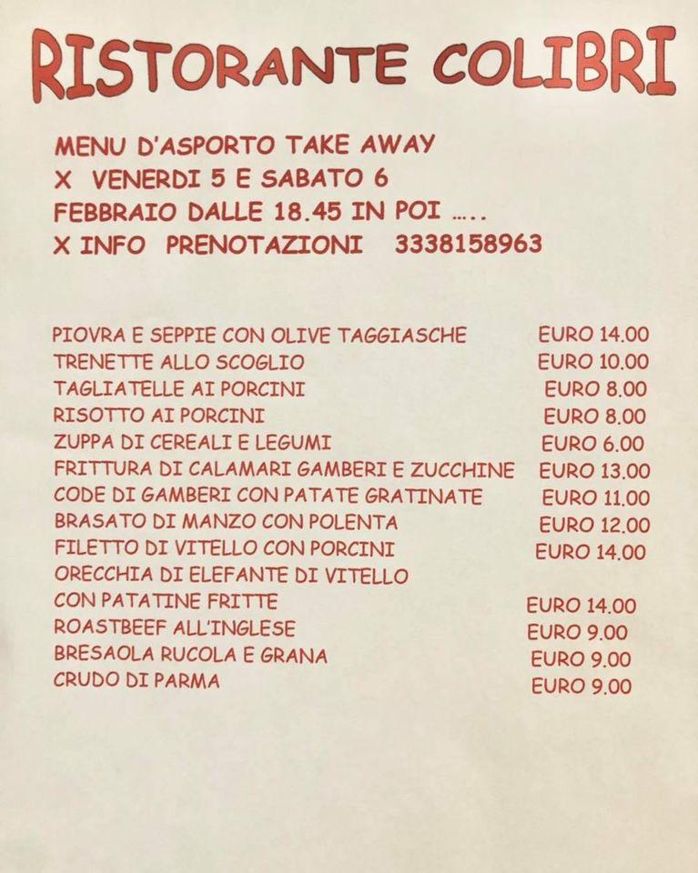 Menu di Ristorante Self Service Colibri' Bellusco 