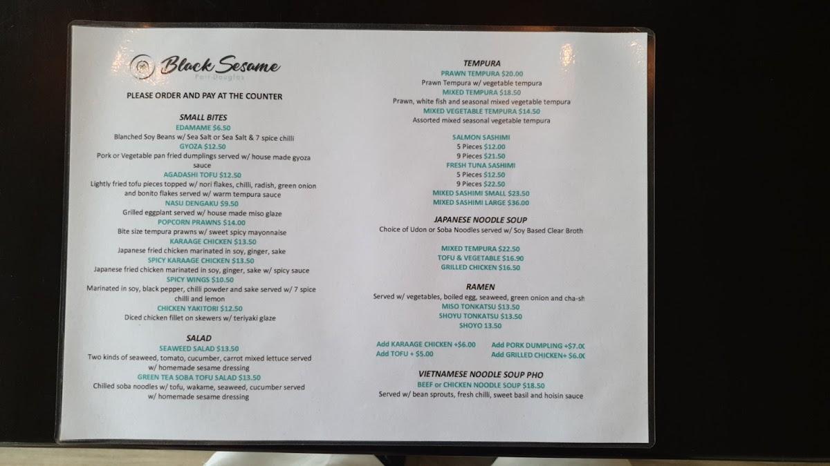 Menu at Black Sesame Port Douglas restaurant, Port Douglas