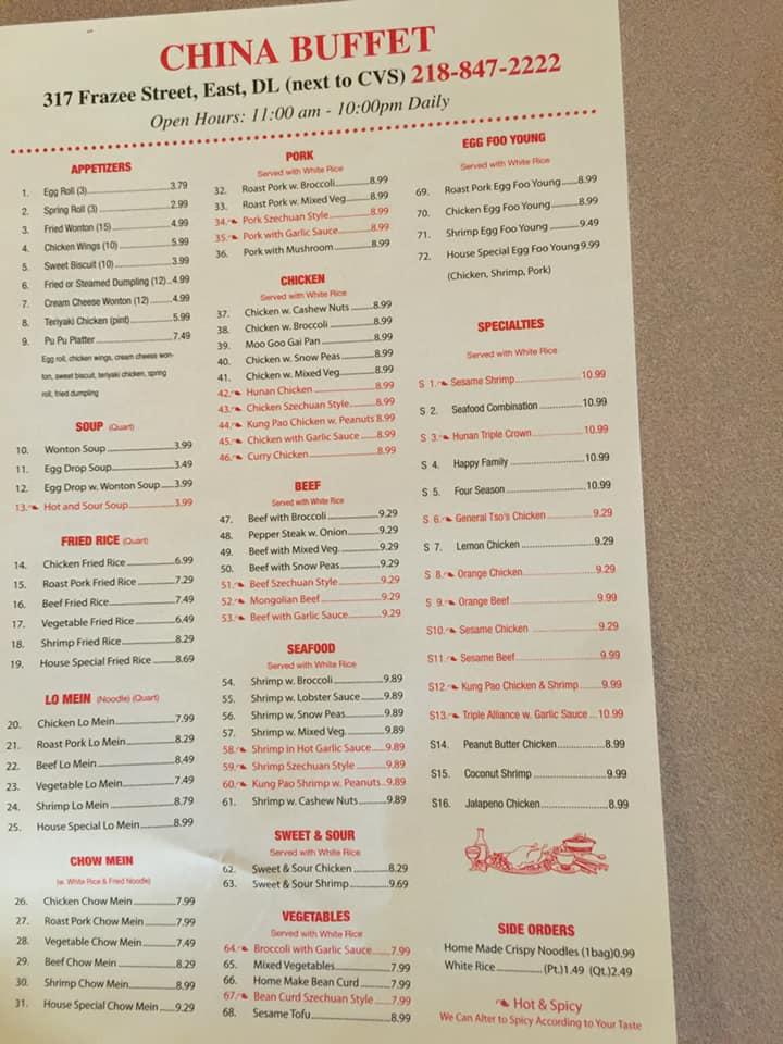 Menu At China Buffet Restaurant Detroit Lakes Frazee St E