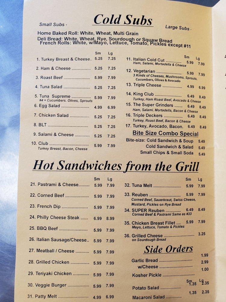 Menu at Sub King restaurant, Signal Hill