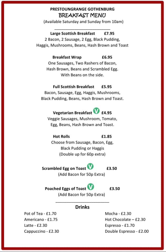 Menu at The New Prestoungrange Gothenburg pub & bar, Prestonpans