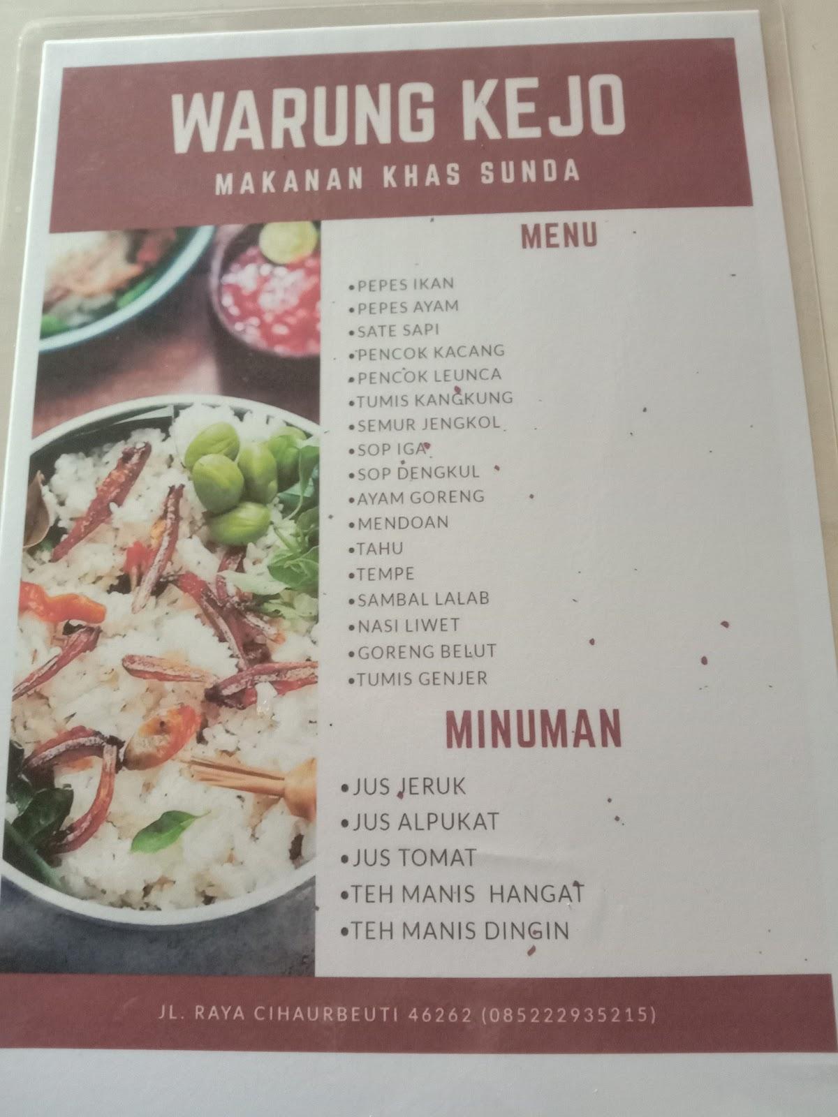 Menu at WARUNG KEJO restaurant, Sukamulya