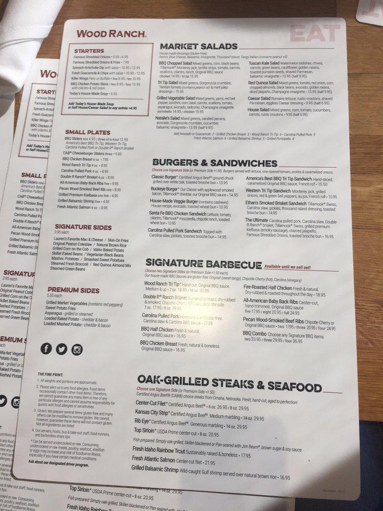 Menu at Wood Ranch BBQ, Burbank