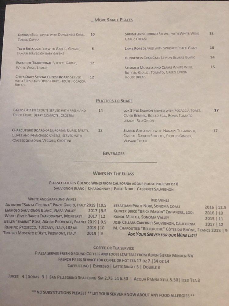Menu at Carson Piazza Bar, Carson City