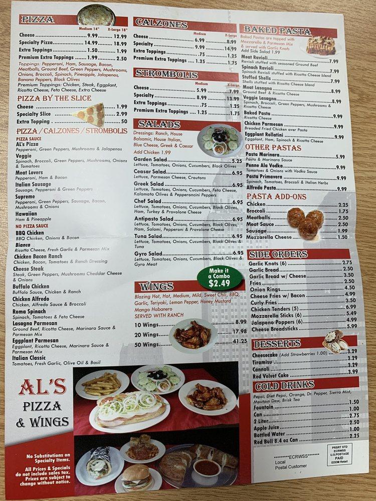 Menu at AL's Pizza & Wings pizzeria, Orlando