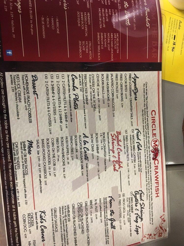 Menu at Circle M Crawfish restaurant, Big Sandy, State Hwy 155