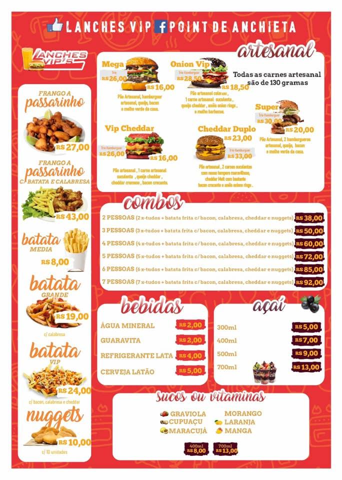 Lanches vip Rio de Janeiro RJ cardápio