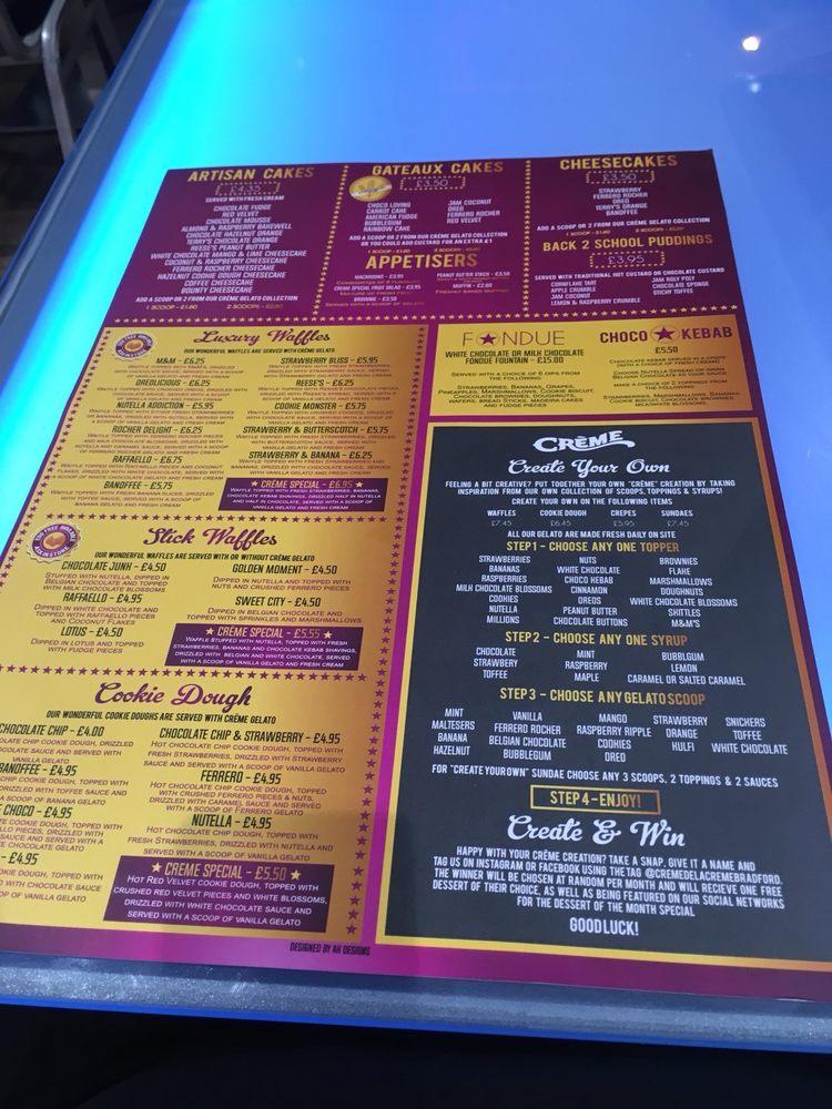 Menu at Creme de la Creme pub & bar, Bradford