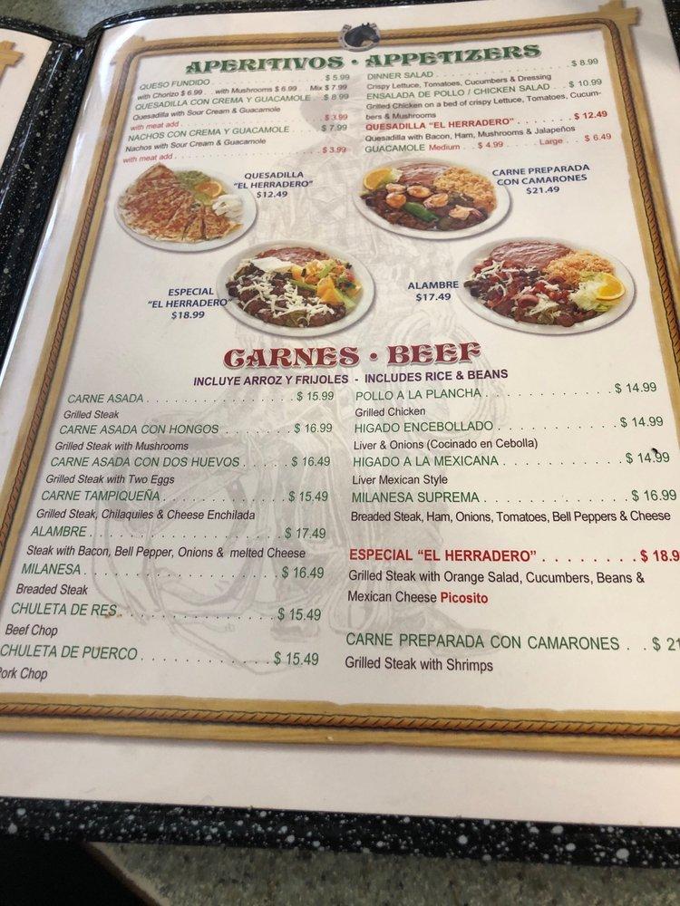 Menu at El Herradero restaurant, Santa Maria