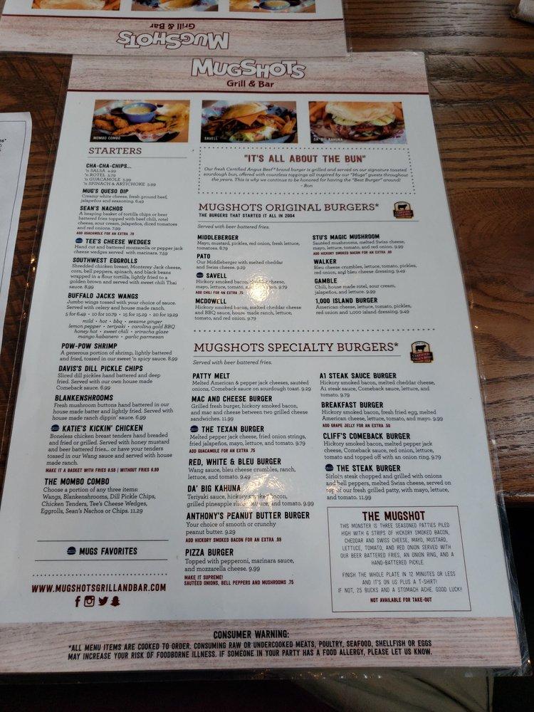 Menu at Mugshots Grill and Bar Biloxi. MS, Biloxi, 130 Main St