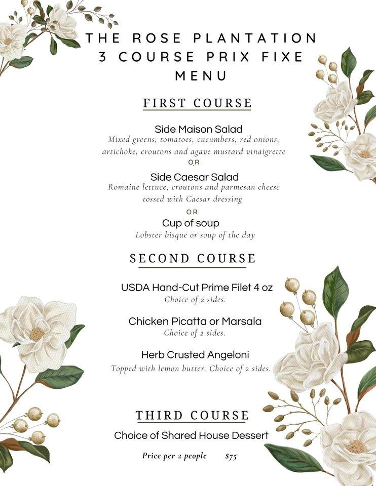 Menu at The Rose Plantation restaurant, Fruitland Park