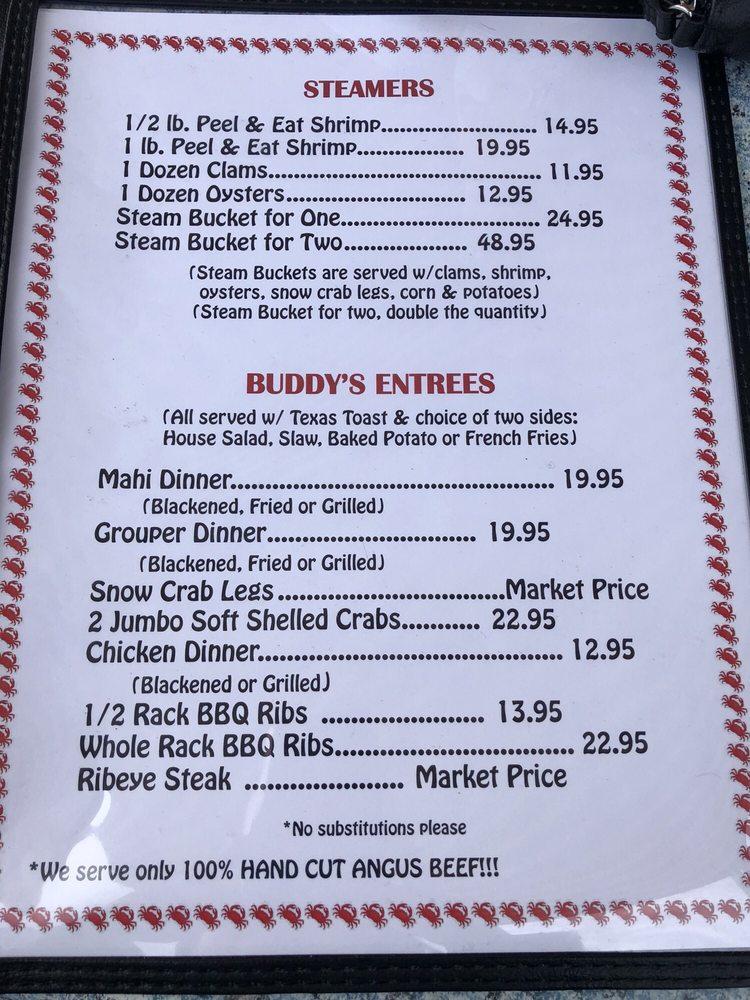 Menu at Buddy's Crab House & Oyster Bar, Surf City