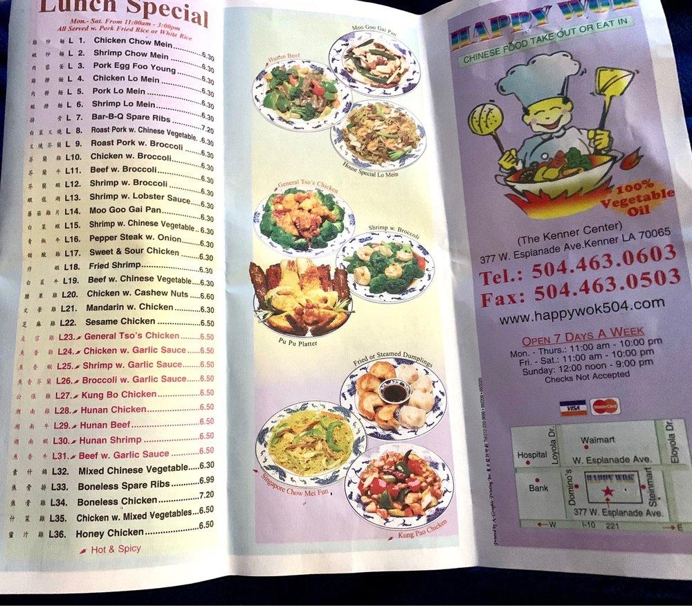 Menu at Happy Wok restaurant, Kenner