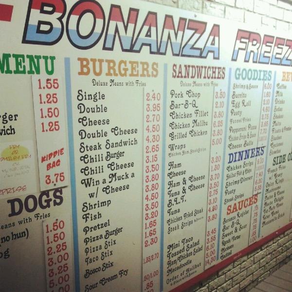 Menu at Bonanza Freeze restaurant, Butte
