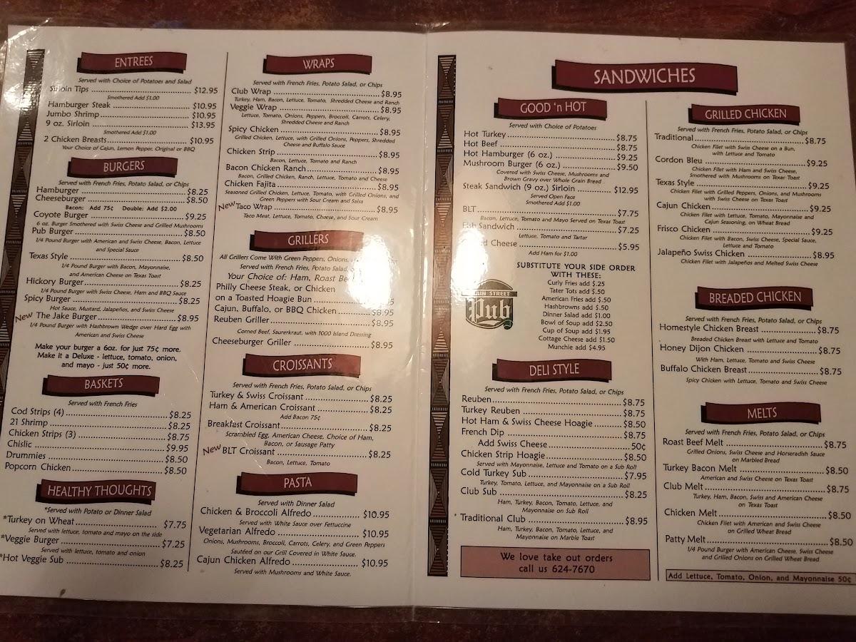 Menu at Main Street Pub, Vermillion