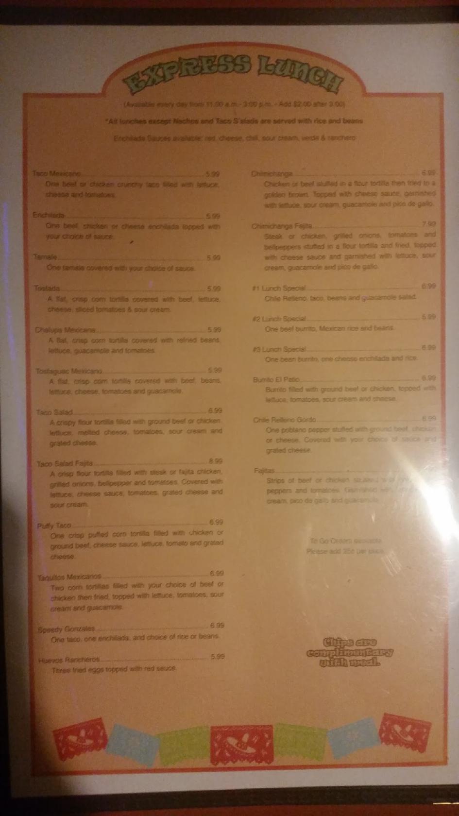 Menu at El Patio Mexican Grill restaurant, Keithville, 12758 Mansfield Rd