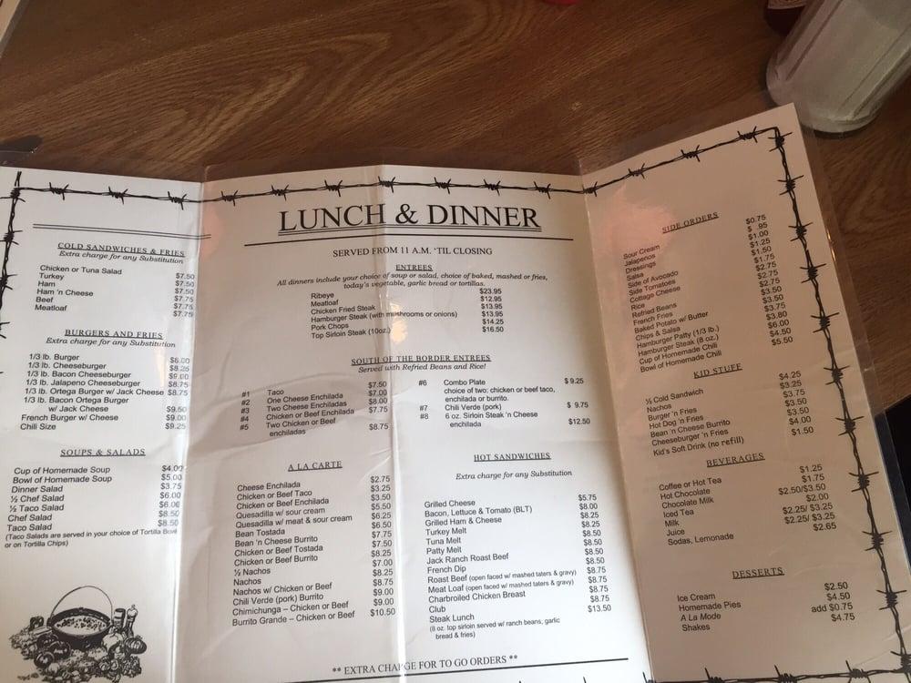 Menu at Jack Ranch Cafe, USA