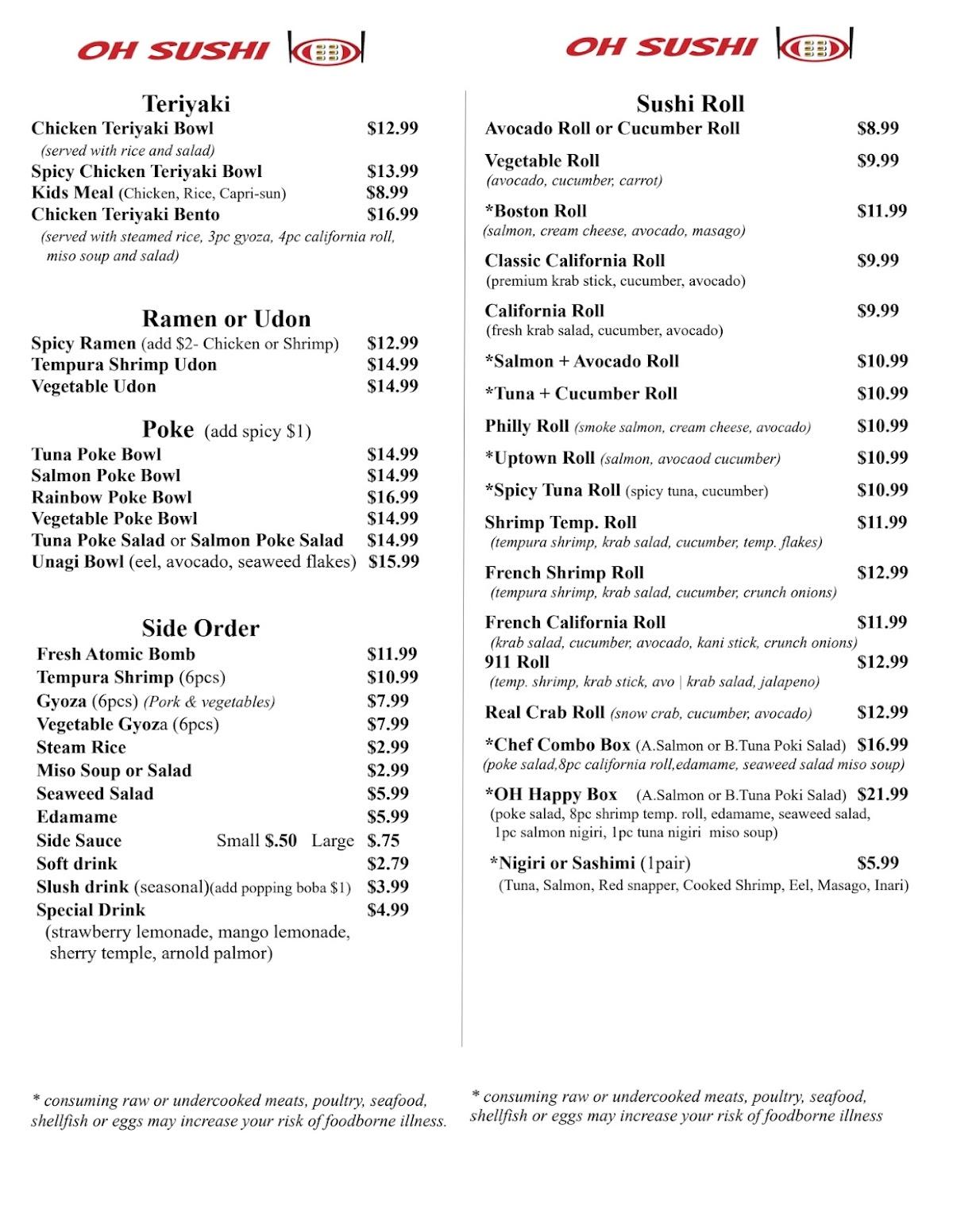 Menu At Ohsushi Restaurant, Richland