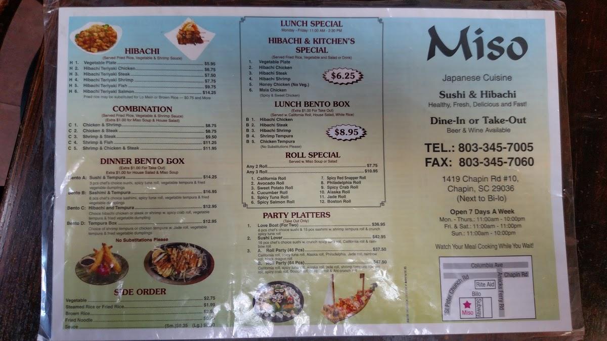 Menu at Miso Japanese Restaurant, Chapin, Chapin Rd